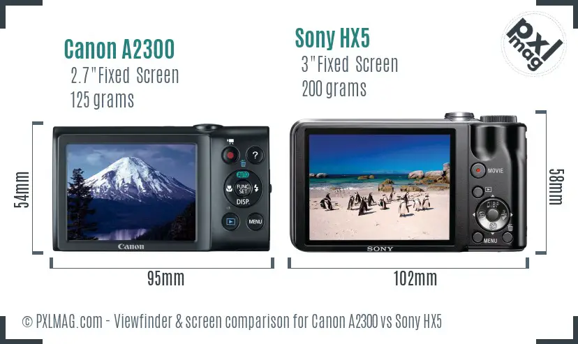 Canon A2300 vs Sony HX5 Screen and Viewfinder comparison