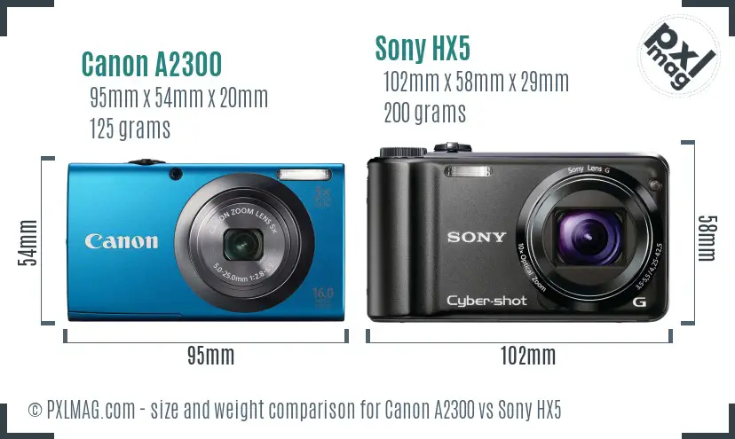 Canon A2300 vs Sony HX5 size comparison