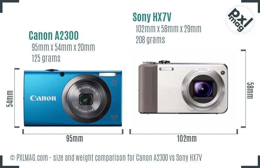 Canon A2300 vs Sony HX7V size comparison