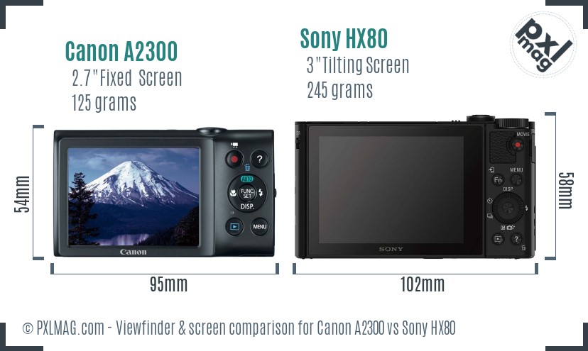Canon A2300 vs Sony HX80 Screen and Viewfinder comparison