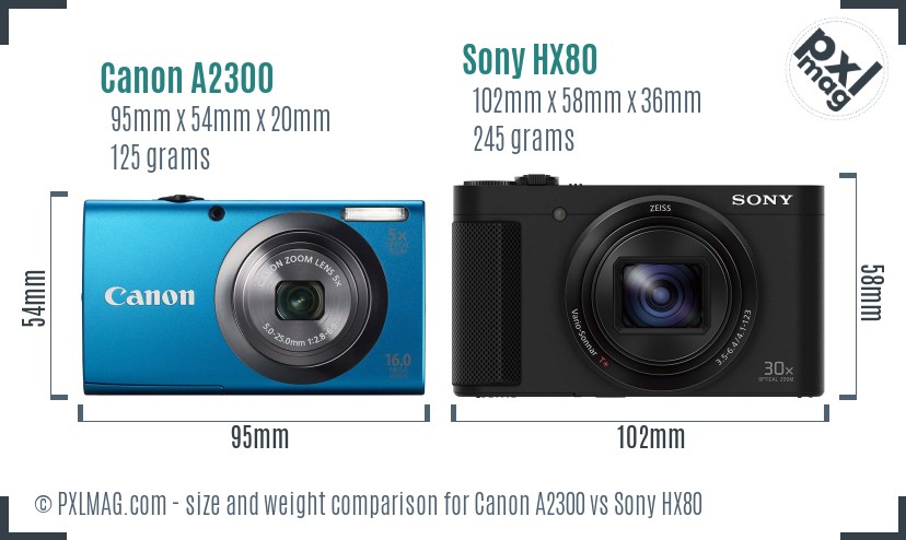 Canon A2300 vs Sony HX80 size comparison
