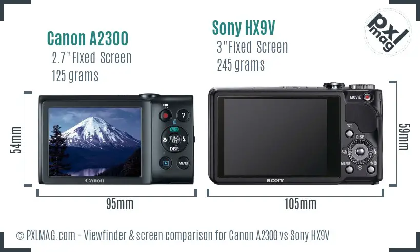 Canon A2300 vs Sony HX9V Screen and Viewfinder comparison