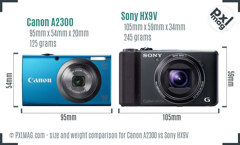 Canon A2300 vs Sony HX9V size comparison