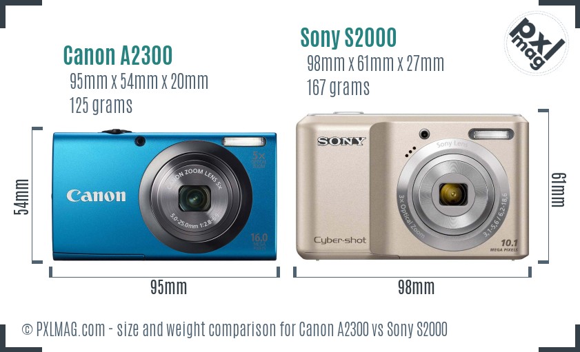 Canon A2300 vs Sony S2000 size comparison Canon A2300 vs Sony S2000 size comparison