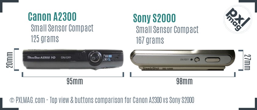Canon A2300 vs Sony S2000 top view buttons comparison