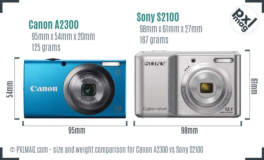 Canon A2300 vs Sony S2100 size comparison