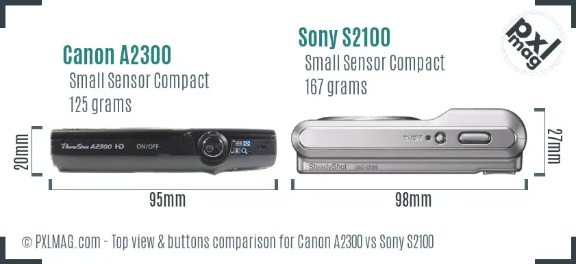 Canon A2300 vs Sony S2100 top view buttons comparison