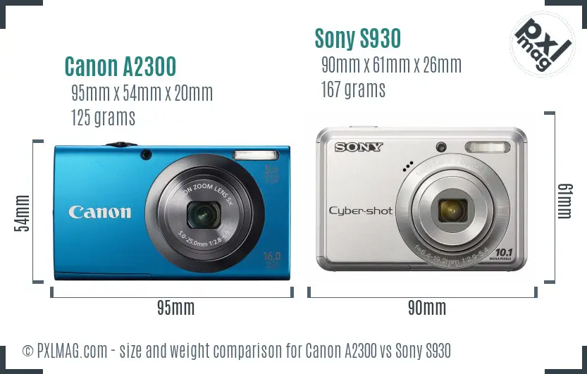 Canon A2300 vs Sony S930 size comparison