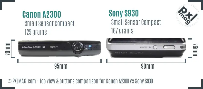 Canon A2300 vs Sony S930 top view buttons comparison