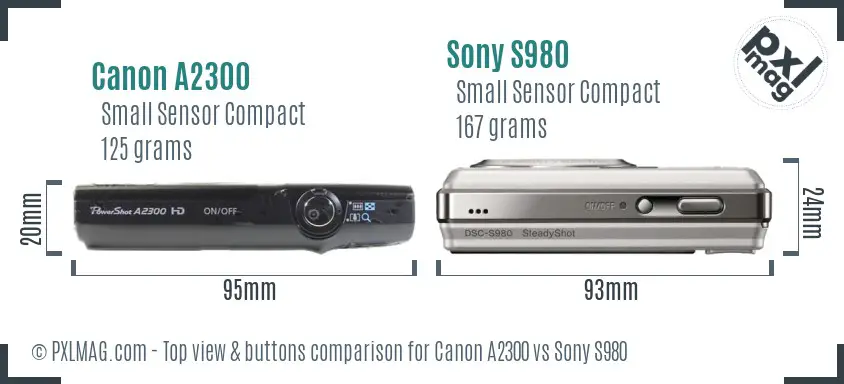 Canon A2300 vs Sony S980 top view buttons comparison Canon A2300 vs Sony S980 top view buttons comparison