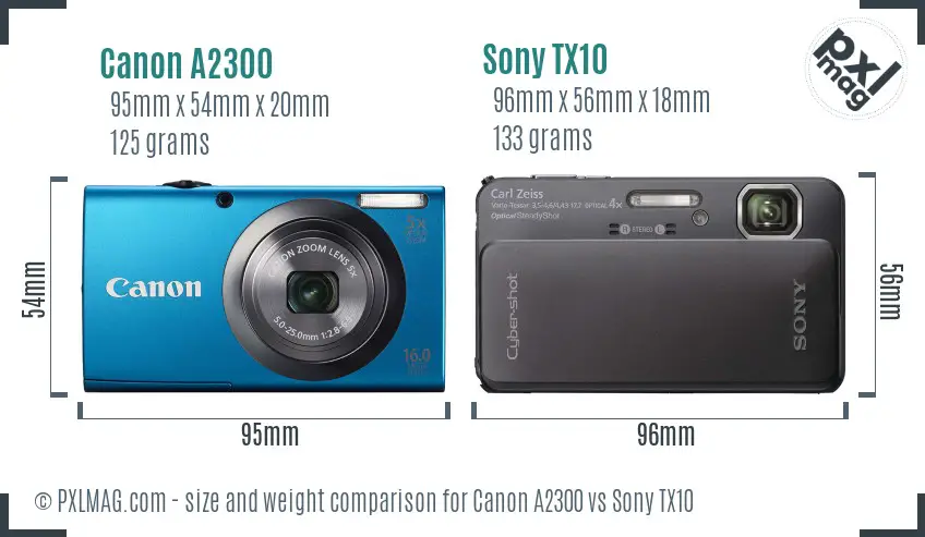 Canon A2300 vs Sony TX10 size comparison