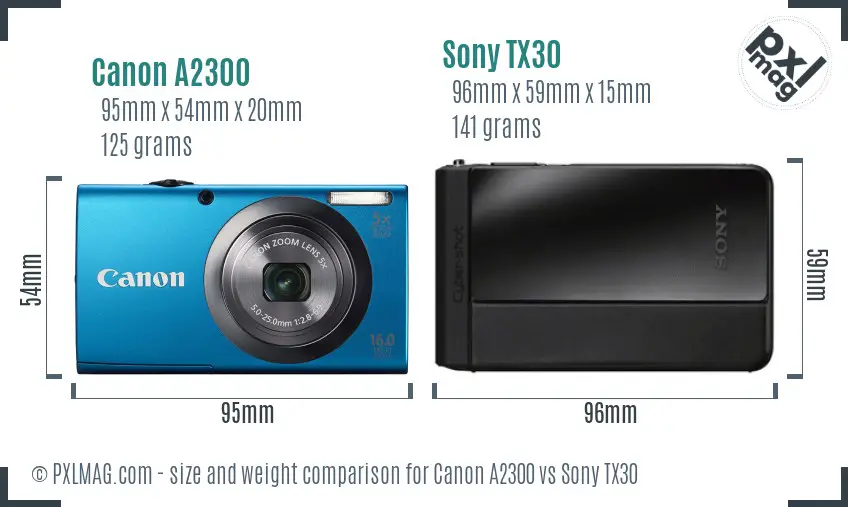 Canon A2300 vs Sony TX30 size comparison