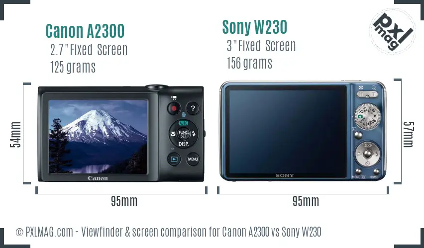 Canon A2300 vs Sony W230 Screen and Viewfinder comparison Canon A2300 vs Sony W230 Screen and Viewfinder comparison