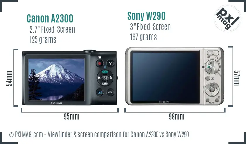 Canon A2300 vs Sony W290 Screen and Viewfinder comparison