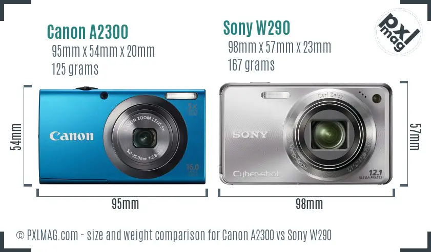 Canon A2300 vs Sony W290 size comparison