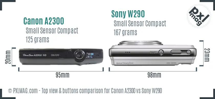 Canon A2300 vs Sony W290 top view buttons comparison