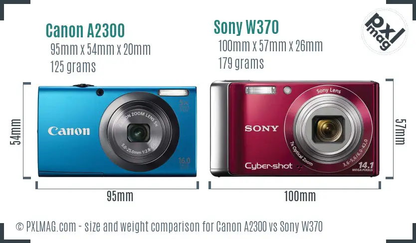 Canon A2300 vs Sony W370 size comparison