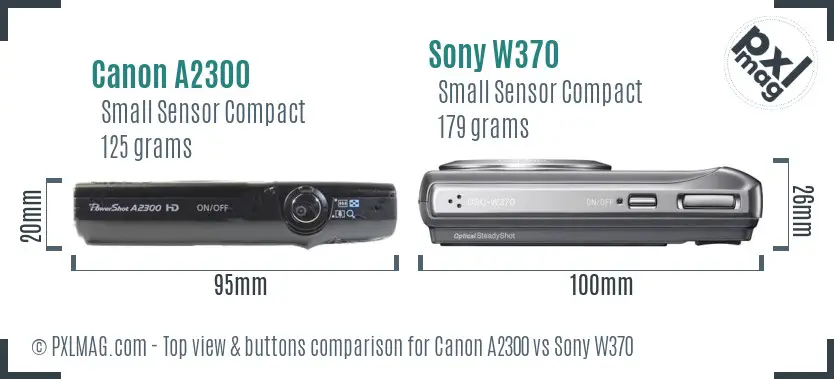 Canon A2300 vs Sony W370 top view buttons comparison