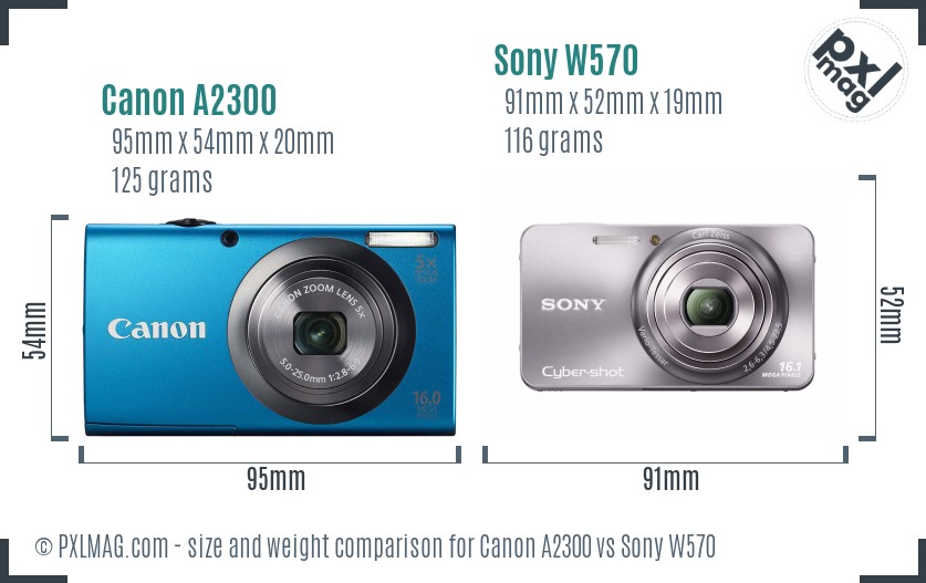 Canon A2300 vs Sony W570 size comparison