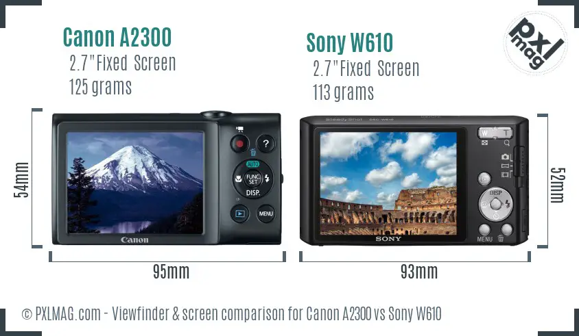 Canon A2300 vs Sony W610 Screen and Viewfinder comparison