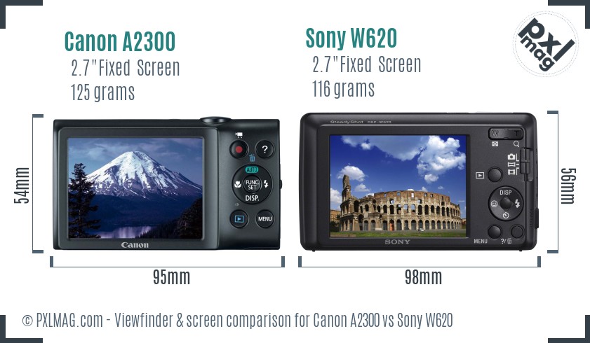 Canon A2300 vs Sony W620 Screen and Viewfinder comparison