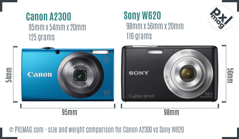Canon A2300 vs Sony W620 size comparison Canon A2300 vs Sony W620 size comparison