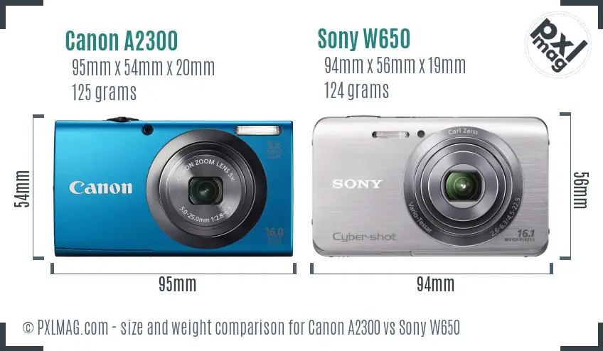 Canon A2300 vs Sony W650 size comparison