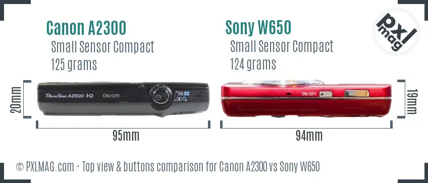 Canon A2300 vs Sony W650 top view buttons comparison