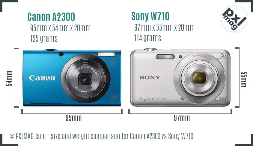 Canon A2300 vs Sony W710 size comparison