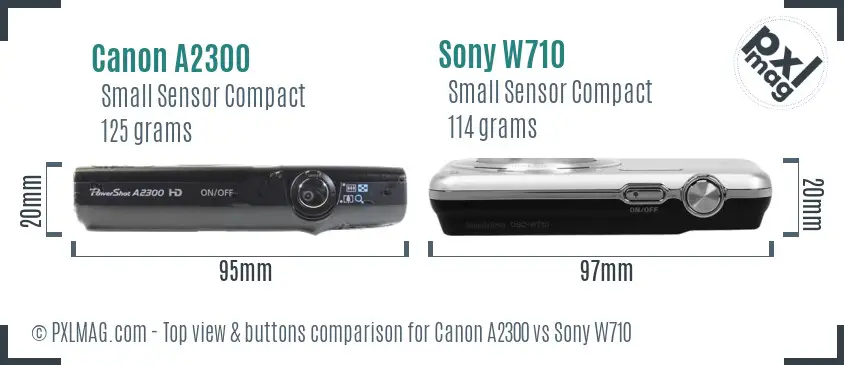 Canon A2300 vs Sony W710 top view buttons comparison