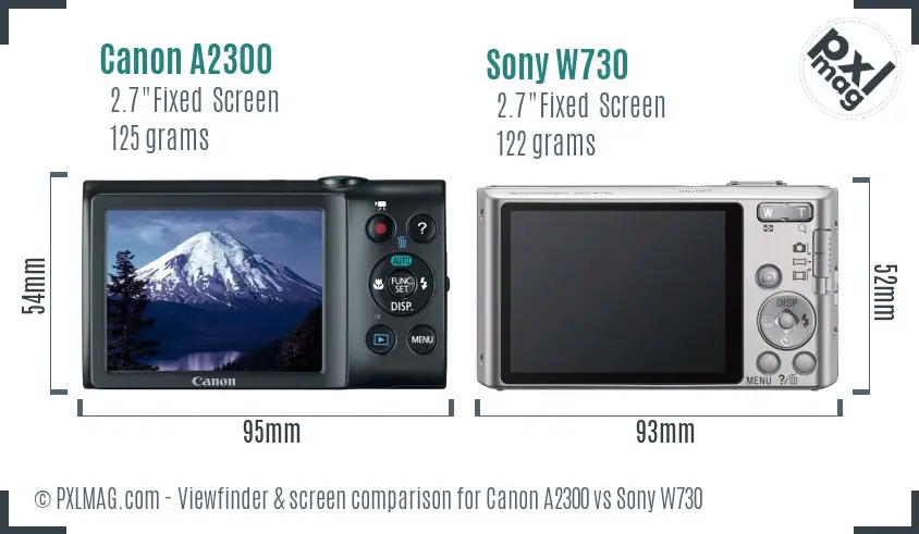 Canon A2300 vs Sony W730 Screen and Viewfinder comparison