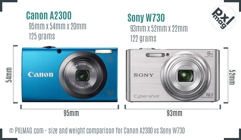 Canon A2300 vs Sony W730 size comparison