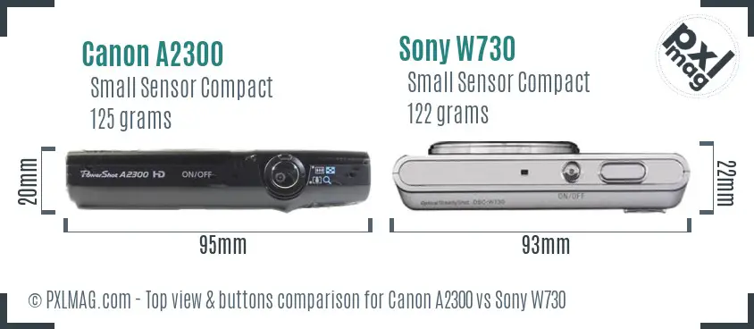 Canon A2300 vs Sony W730 top view buttons comparison