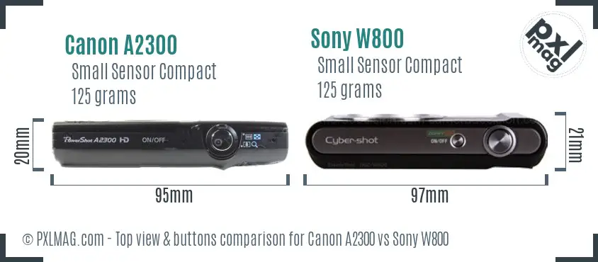 Canon A2300 vs Sony W800 top view buttons comparison Canon A2300 vs Sony W800 top view buttons comparison