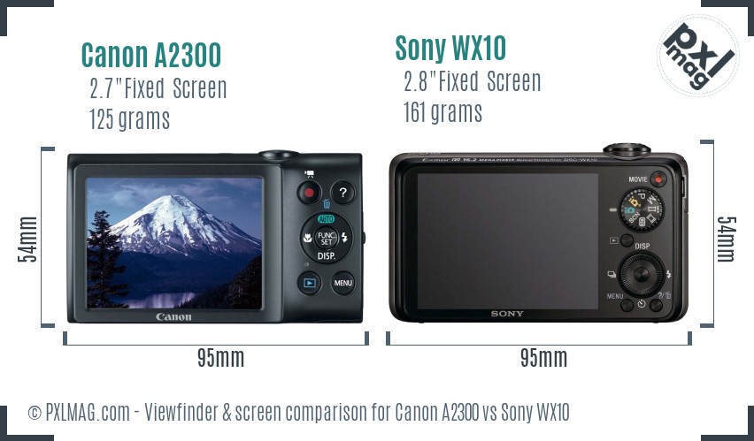Canon A2300 vs Sony WX10 Screen and Viewfinder comparison