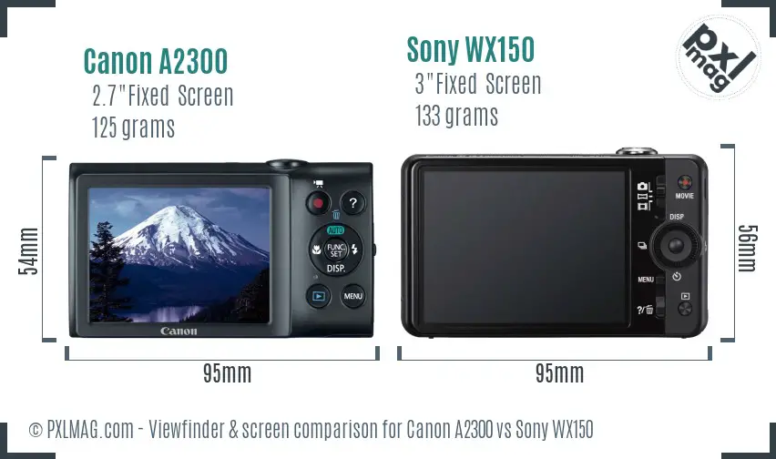 Canon A2300 vs Sony WX150 Screen and Viewfinder comparison