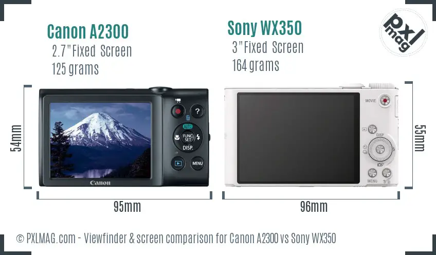 Canon A2300 vs Sony WX350 Screen and Viewfinder comparison