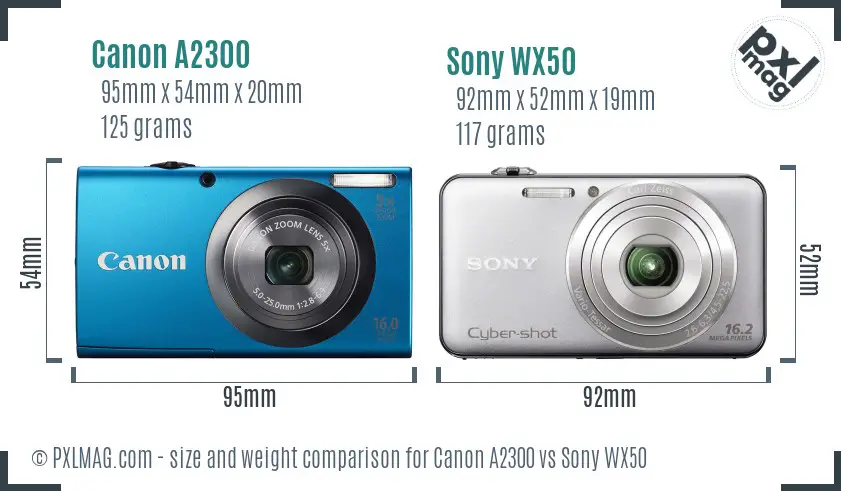 Canon A2300 vs Sony WX50 size comparison Canon A2300 vs Sony WX50 size comparison