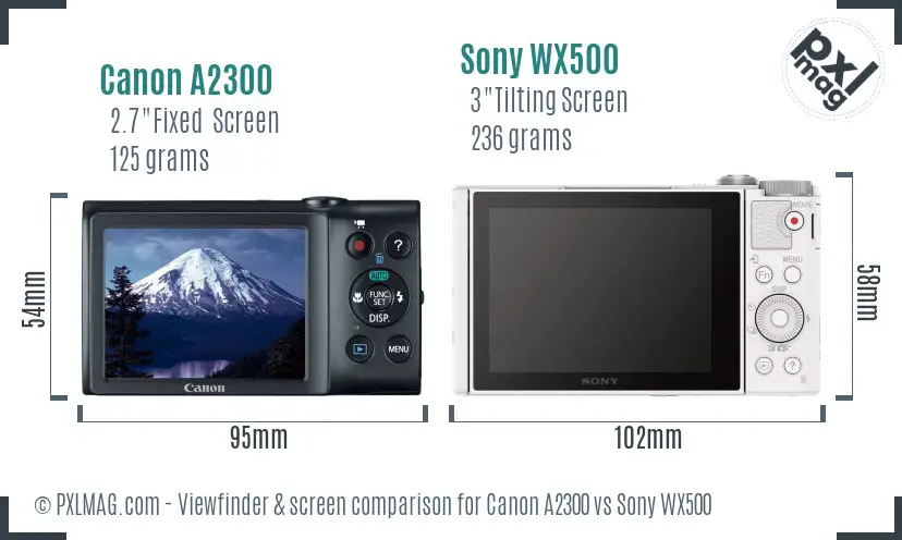 Canon A2300 vs Sony WX500 Screen and Viewfinder comparison