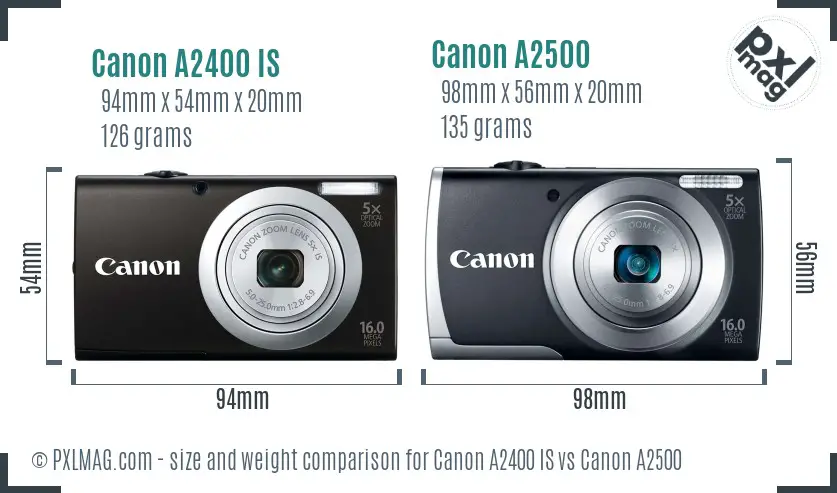 Canon A2400 IS vs Canon A2500 size comparison