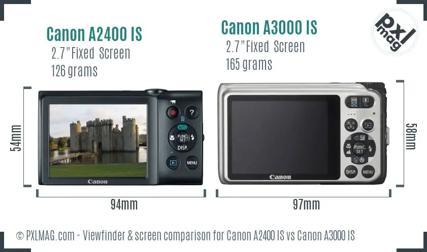 Canon A2400 IS vs Canon A3000 IS Screen and Viewfinder comparison
