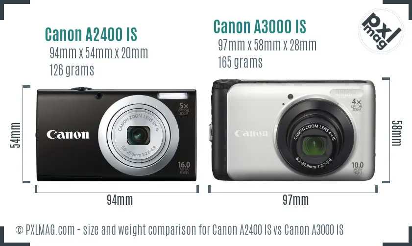 Canon A2400 IS vs Canon A3000 IS size comparison