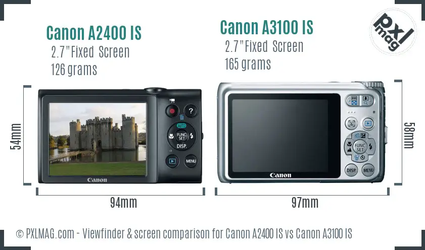 Canon A2400 IS vs Canon A3100 IS Screen and Viewfinder comparison