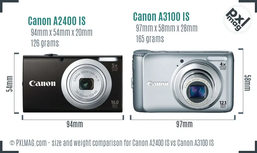 Canon A2400 IS vs Canon A3100 IS size comparison