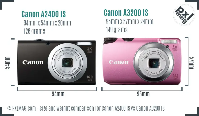 Canon A2400 IS vs Canon A3200 IS size comparison