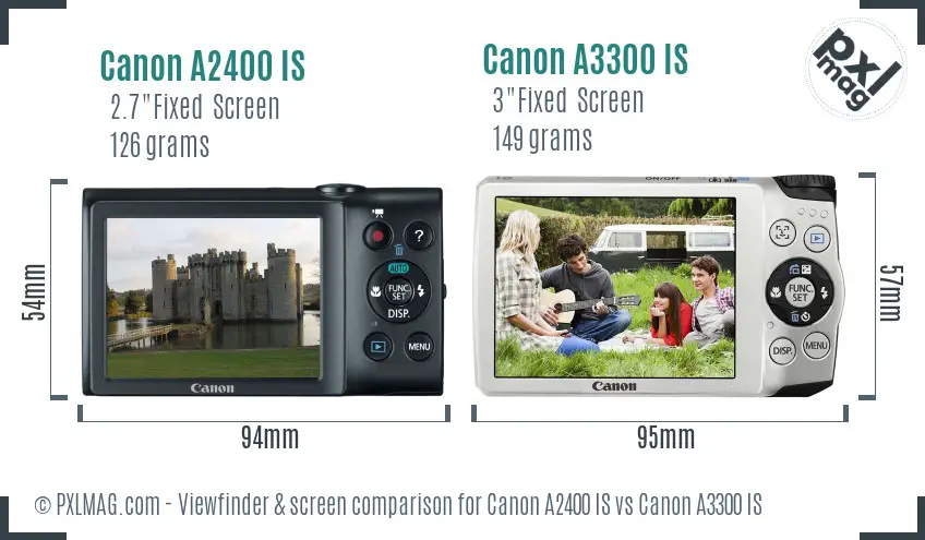 Canon A2400 IS vs Canon A3300 IS Screen and Viewfinder comparison