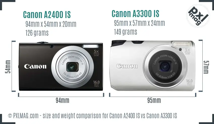 Canon A2400 IS vs Canon A3300 IS size comparison