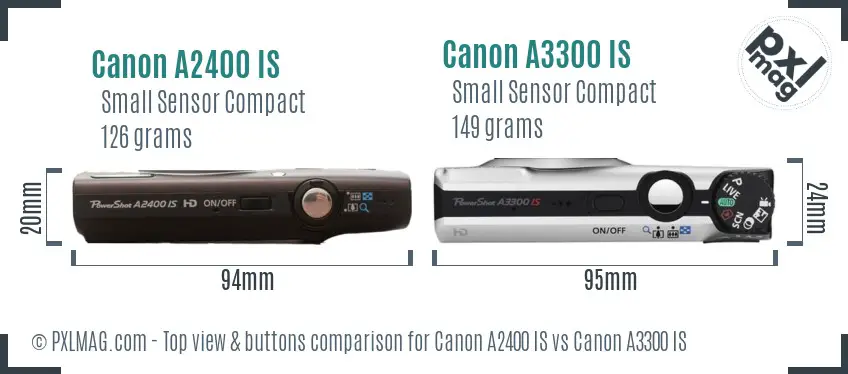Canon A2400 IS vs Canon A3300 IS top view buttons comparison