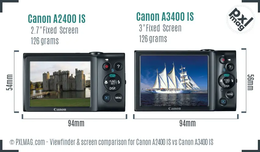 Canon A2400 IS vs Canon A3400 IS Screen and Viewfinder comparison