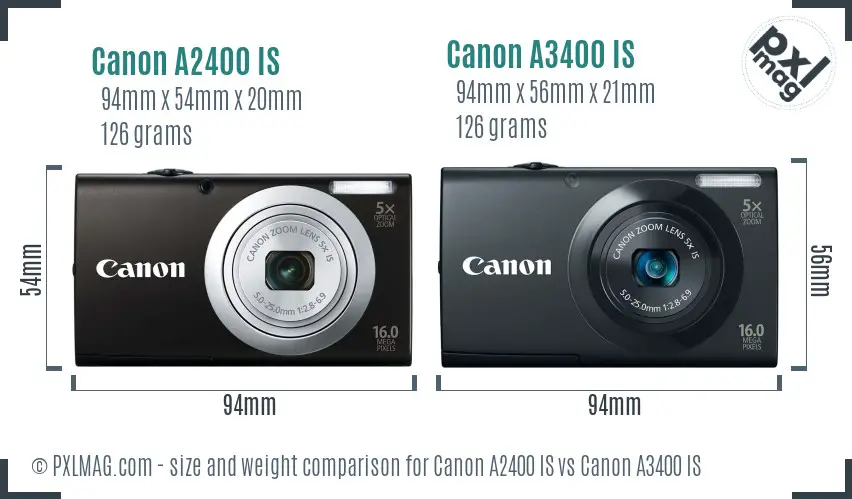 Canon A2400 IS vs Canon A3400 IS size comparison